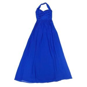 MONIQUE LHUILLIER Chiffon Halter Bridesmaid Gown Maxi Dress Royal Blue 4 Formal
